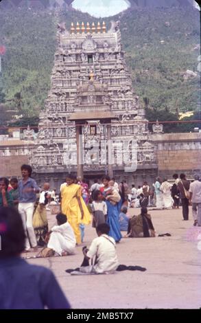 Sri Venkateswara Swami Vaari Temple is a Hindu temple situated in the hill town of Tirumala at Tirupati in Tirupati district of Andhra Pradesh, India. The Temple is dedicated to Venkateswara, a form of Vishnu, who is believed to have appeared on the earth to save mankind from trials and troubles of Kali Yuga. Hindu temple situated in the hill town of Tirumala at Tirupati in Tirupati district of Andhra Pradesh, India. Stock Photo