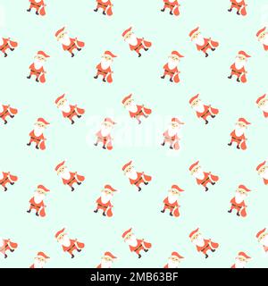 Seamless New Year and Christmas pattern with red Santa Claus on light background Stock Vector