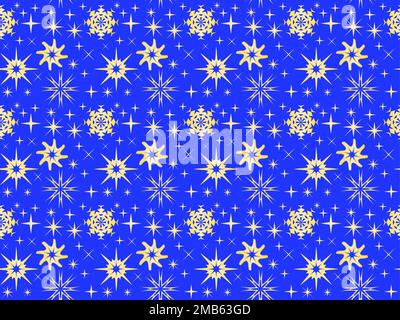 Winter seamless pattern with golden gradient snowflakes on a bright blue backdrop Stock Vector