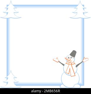 New Year and Christmas frame with happy winter character snowman and Christmas tree Stock Vector