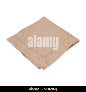 Folded brown tissue napkin isolated over white background. Stock Photo