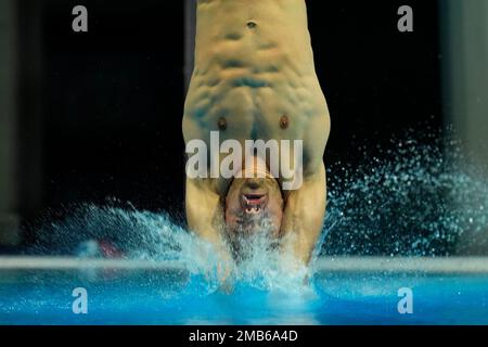 Jules Bouyer of France competes during Men's diving 1m springboard ...