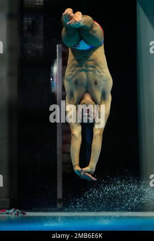 Jules Bouyer of France competes during Men's diving 1m springboard ...