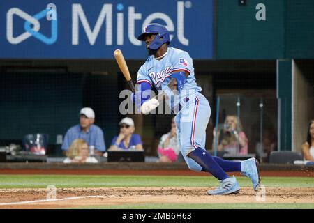 This is a 2022 photo of Adolis Garcia of the Texas Rangers' baseball team.  (AP Photo/Darryl Webb Stock Photo - Alamy