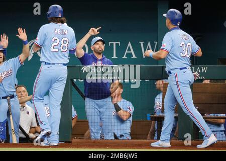 This is a 2022 photo of Jonah Heim of the Texas Rangers' baseball team. (AP  Photo/Darryl Webb Stock Photo - Alamy