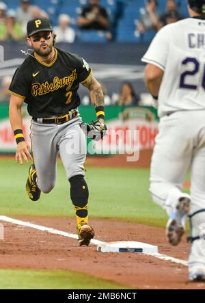 Pittsburgh Pirates first baseman Michael Chavis gets into position during a  baseball game against the Tampa Bay Rays Saturday, June 25, 2022, in St.  Petersburg, Fla. (AP Photo/Steve Nesius Stock Photo - Alamy