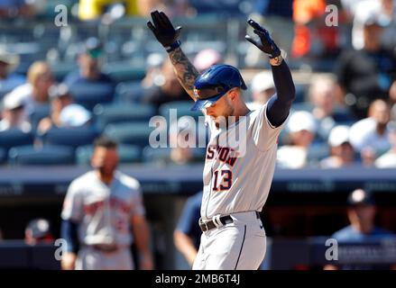 Houston Astros' J.J. Matijevic (13) rounds the bases after hitting a home  run against the New York Yankees during the seventh inning of a baseball  game, Saturday, June 25, 2022, in New