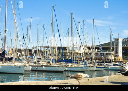Seascape of port in the city of Barcelona, Spain Stock Photo
