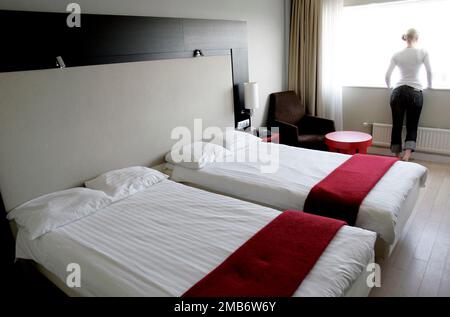 Hotel room at Hotel Gothia Towers in Gothenburg, Sweden. Stock Photo