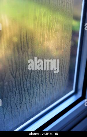 Condensation on double glazed window Stock Photo