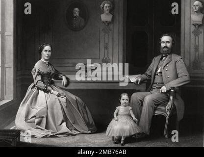 A engraving of Confederate General Thomas Jackson (known almost exclusively by his nickname Stonewall Jackson) with his second wife Mary Anna Morrison and their daughter Julia. Stock Photo