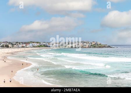 Bondi Beach, Sydney  Australia - February 2, 2017: View of the beach. Bondi Beach is one of Australia’s most iconic beaches. Stock Photo
