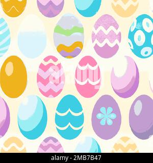 Illustration of many colorful decorated Easter eggs background pattern, red, yellow, green, blue, bright and pastel Stock Vector