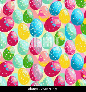 Illustration of many colorful decorated Easter eggs background pattern, red, yellow, green, blue, bright and pastel Stock Vector