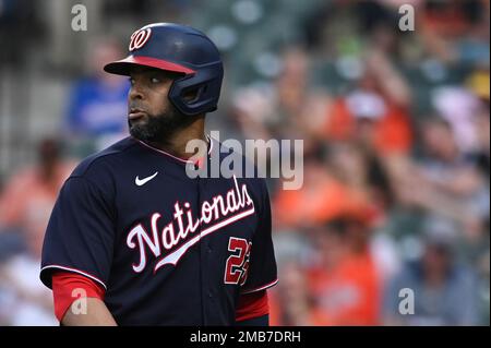 WASHINGTON, DC - APRIL 10: Washington Nationals designated hitter Nelson  Cruz (23) during a MLB game between the Washington Nationals and the New  York Mets, on April 10, 2022, at Nationals Park