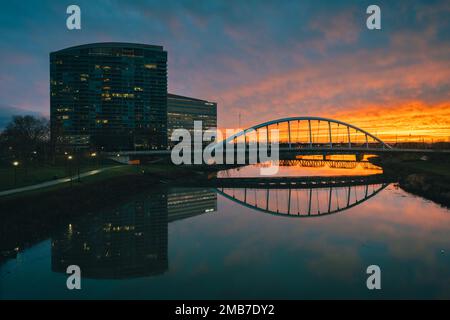 Sunset view over the Scioto River, Columbus, Ohio Stock Photo