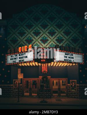 Esquire Theatre vintage sign at night, Cincinnati, Ohio Stock Photo