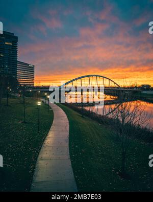 Sunset view over the Scioto River, Columbus, Ohio Stock Photo