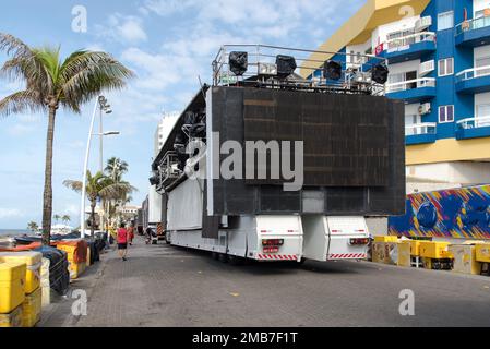 Salvador, Bahia, Brazil - February 09, 2018: Electric trio parked on the street after Carnival night in Salvador, Bahia. Stock Photo