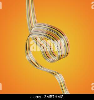 Multi-colored curved ribbon shape in yellow and brown tones. Yellow and orange gradient background Stock Photo