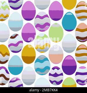 Illustration of many colorful decorated Easter eggs background pattern, red, yellow, green, blue, bright and pastel Stock Vector