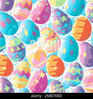 Illustration of many colorful decorated Easter eggs background pattern, red, yellow, green, blue, bright and pastel Stock Vector