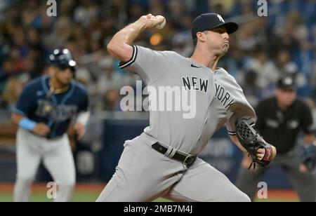 New York Yankees reliever Clay Holmes winds up in the ninth inning