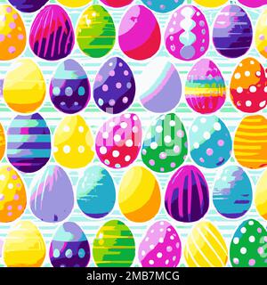 Illustration of many colorful decorated Easter eggs background pattern, red, yellow, green, blue, bright and pastel Stock Vector