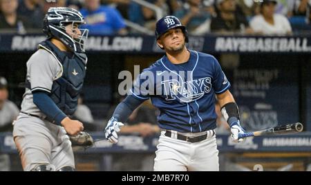 Bronx, USA. 22nd Apr, 2022. New York Yankees catcher Jose Trevino throws  out Cleveland Guardians Steven Kwan for the final out of the third inning  at Yankee Stadium on Friday, April 22