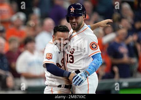 Houston Astros' J.J. Matijevic (13) rounds the bases after hitting a home  run against the New York Yankees during the seventh inning of a baseball  game, Saturday, June 25, 2022, in New