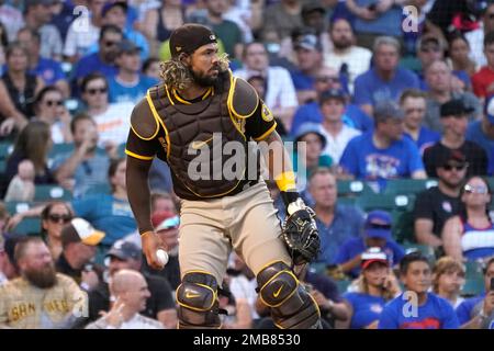 San Diego Padres catcher Jorge Alfaro looks on during an MLB game News  Photo - Getty Images