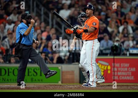 Houston Astros left fielder Michael Brantley (23) bats in the bottom of the  fifth inning of the MLB game between the Houston Astros and the Seattle Ma  Stock Photo - Alamy