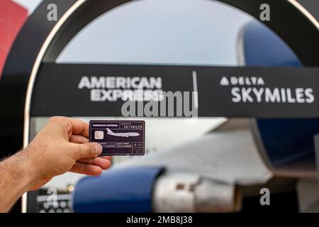 IMAGE DISTRIBUTED FOR AMERICAN EXPRESS - On Tuesday, June 14, 2022,  American Express and Delta Air Lines celebrated the launch of the  first-ever credit card design made from airplane metal for Delta