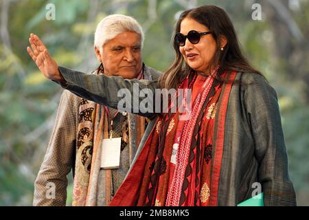 Javaed Rajesthan Poet Javed Akhtar with wife and actor Shabana Azmi during the Jaipur ...