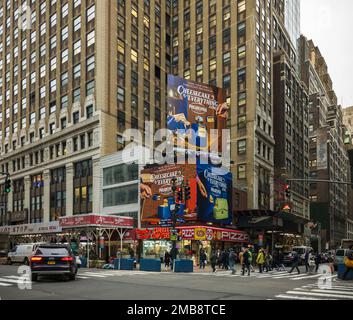 Advertising for Kraft Heinz’ Philadelphia brand cream cheese is seen in the Garment District in New York on Tuesday, January 17, 2023.   (© Richard B. Levine) Stock Photo