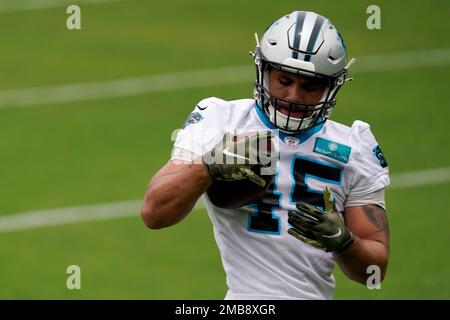 Carolina Panthers' Giovanni Ricci takes part in drills at the NFL