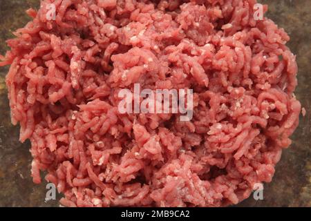 Raw minced meat,top view closeup. Stock Photo