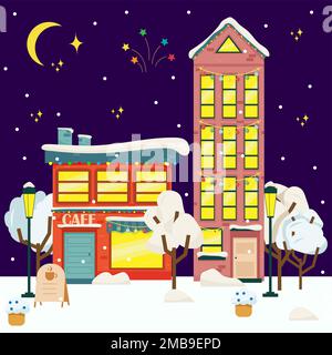 Christmas cafe in the city.flat style Stock Vector