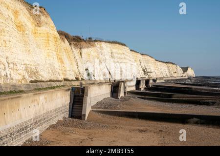 The Undercliff Walk that runs from Brighton to Rottingdean. The chalk cliffs erode during cold weather 20th January 2023 Stock Photo