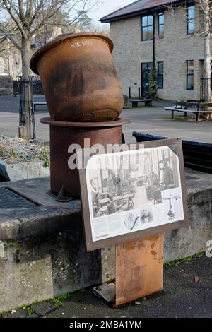 Around Frome an attractive somerset town. Steel Crucibles in the car park. Stock Photo