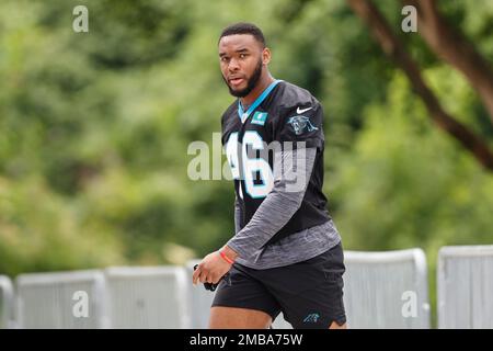 Carolina Panthers defensive end Amare Barno (90) during an NFL football  game against the Carolina Panthers Sunday, Oct. 30, 2022, in Atlanta. (AP  Photo/John Amis Stock Photo - Alamy