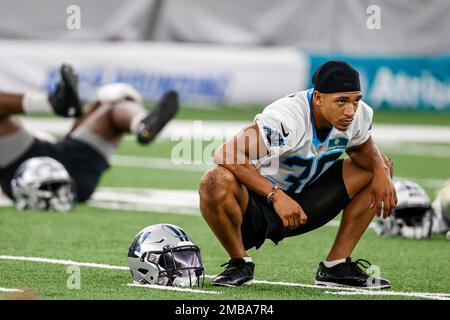 Carolina Panthers running back Chuba Hubbard (30) plays during an NFL  football game between the Carolina Panthers and the Denver Broncos on  Sunday, Nov. 27, 2022, in Charlotte, N.C. (AP Photo/Jacob Kupferman