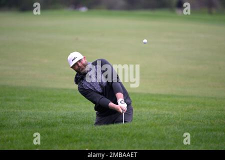 Former professional baseball player Brian McCann watches after hitting from  the ninth fairway during the third round of the Tournament of Champions  LPGA golf tournament, Saturday, Jan. 22, 2022, in Orlando, Fla. (