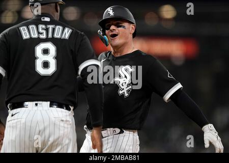 Chicago White Sox's Reese McGuire runs up the first base line