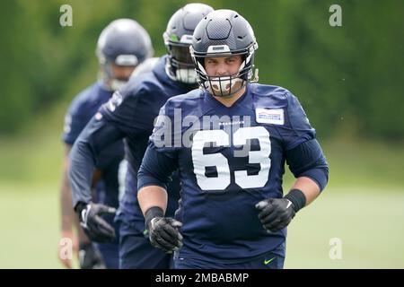 Seattle Seahawks offensive lineman Austin Blythe (63) walks off the field  after the Seahawks defeat the Arizona Cardinals 31-21 in an NFL football  game, Sunday, Nov. 6, 2022, in Glendale, Ariz. Seahawks