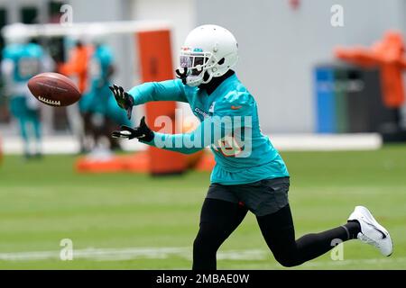 Miami Dolphins wide receiver Trent Sherfield (14) runs a play during an NFL  football game against the Philadelphia Eagles, Saturday, Aug. 27, 2022, in  Miami Gardens, Fla. (AP Photo/Doug Murray Stock Photo - Alamy