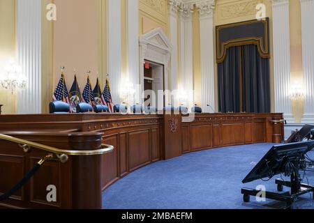 Television crews and technicians prepare the Cannon Caucus Room for ...