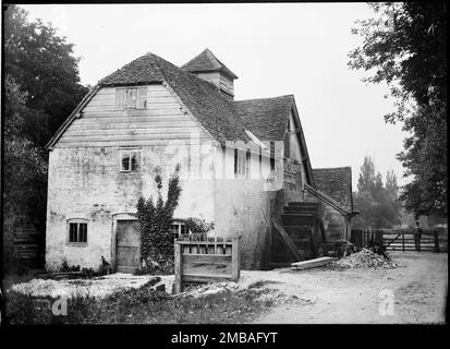 Mapledurham Mill, Mapledurham, South Oxfordshire, 1885. The watermill at Mapledurham showing the undershot waterwheel. Stock Photo