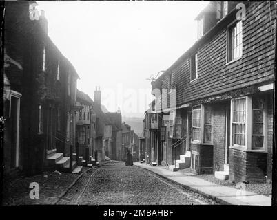 Mermaid Street, Rye, Rother, East Sussex, 1905. A view looking down Mermaid Street in Rye. Stock Photo