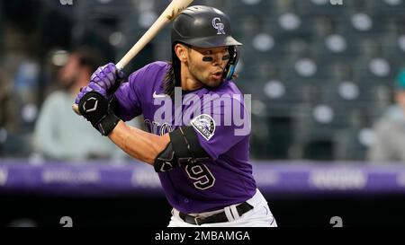 Pittsburgh Pirates first baseman Connor Joe (2) in the first inning of a  baseball game Wednesday, April 19, 2023, in Denver. (AP Photo/David  Zalubowski Stock Photo - Alamy